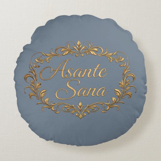 Asante Sana Slate & Butter Cream – Gilded Oval Zen ラウンドクッション (正面)