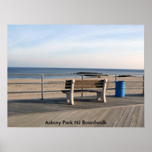 Asbury公園NJの遊歩道-ベンチ ポスター