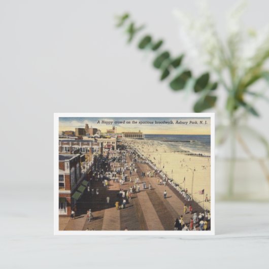 Asbury Park NJ, A Happy Boardwalk Crowd 1950s ポストカード (スタンド正面)