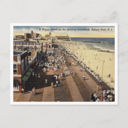 Asbury Park NJ, A Happy Boardwalk Crowd 1950s ポストカード (正面)