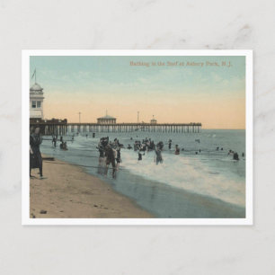 Asbury Park NJ, Bathing in the Surf 1912ヴィンテージ ポストカード