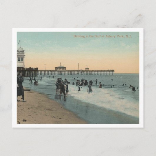 Asbury Park NJ, Bathing in the Surf 1912ヴィンテージ ポストカード (正面)