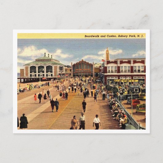 Asbury Park NJ Boardwalk and Casino 1940s ポストカード (正面)