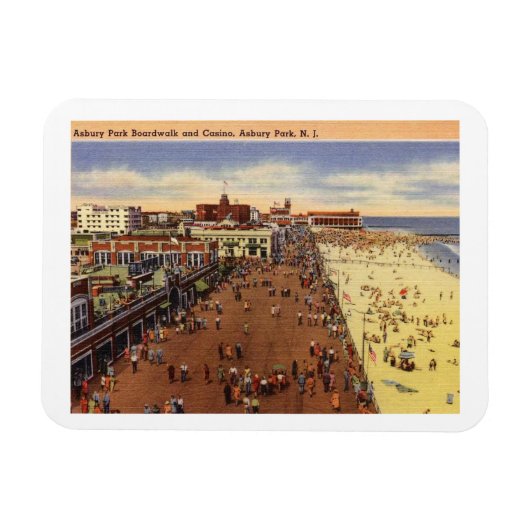Asbury Park NJ, Boardwalk, Casino, 1950sヴィンテージ マグネット (横)
