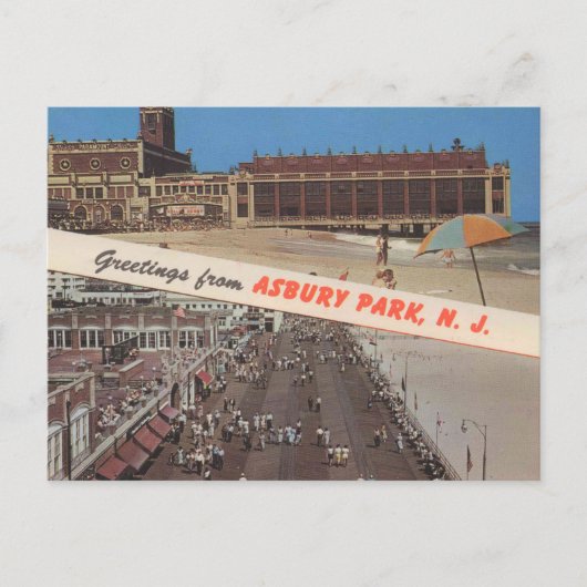 Asbury Park NJ, Greetings, Jersey Shore, クラシック ポストカード (正面)