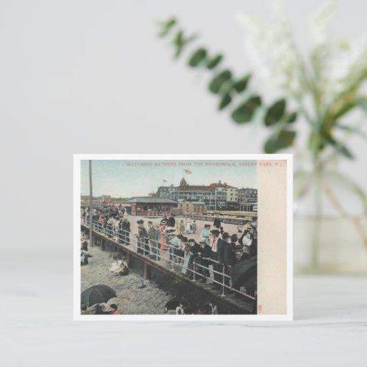 Asbury Park NJ, Watching Bather, Boardwalk, 1906 ポストカード (スタンド正面)