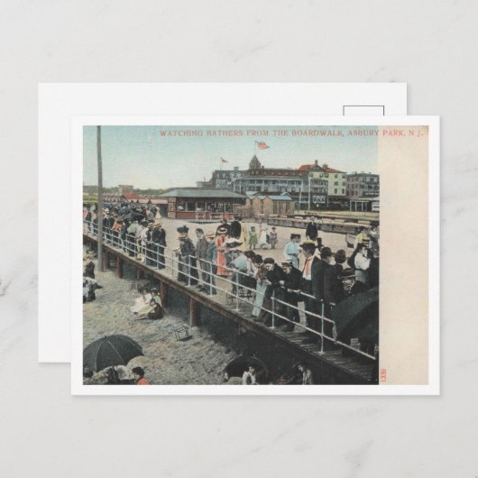 Asbury Park NJ, Watching Bather, Boardwalk, 1906 ポストカード (正面/裏面)