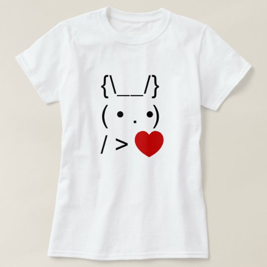 ASCII文字アートバニーラビット与えハート Tシャツ (デザイン正面)