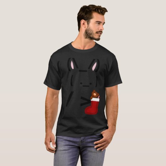 ASCII Bunny Rabbit Holding Christmas Stocking Tシャツ (正面フル)