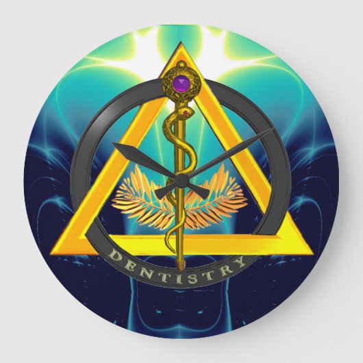 ASCLEPIUSの歯科医の歯科の記号の棒 ラージ壁時計 (正面)