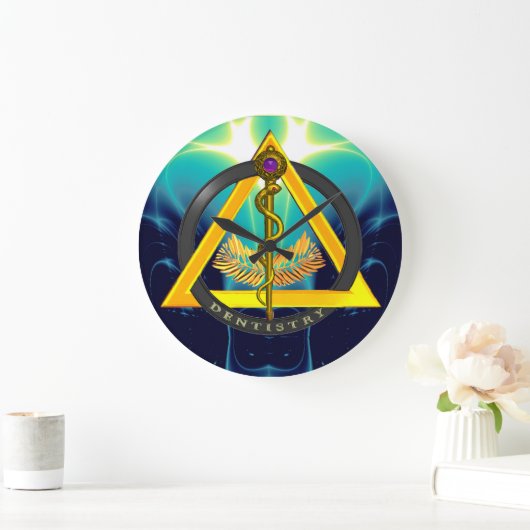 ASCLEPIUSの歯科医の歯科の記号の棒 ラージ壁時計 (ホーム)