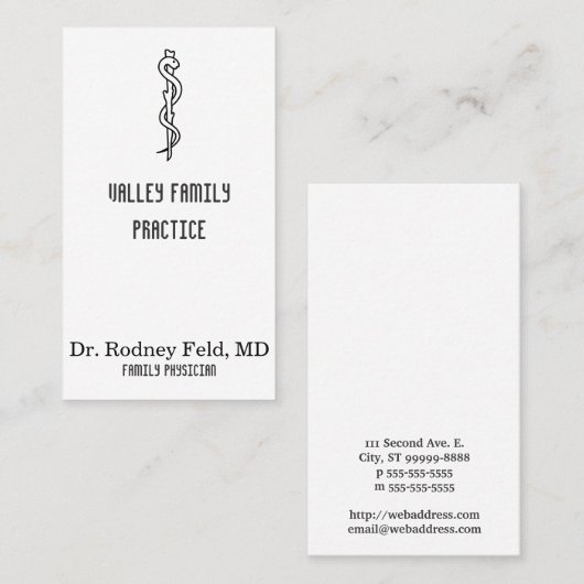 Asclepius [医学の記号]の棒 名刺 (正面/裏面)