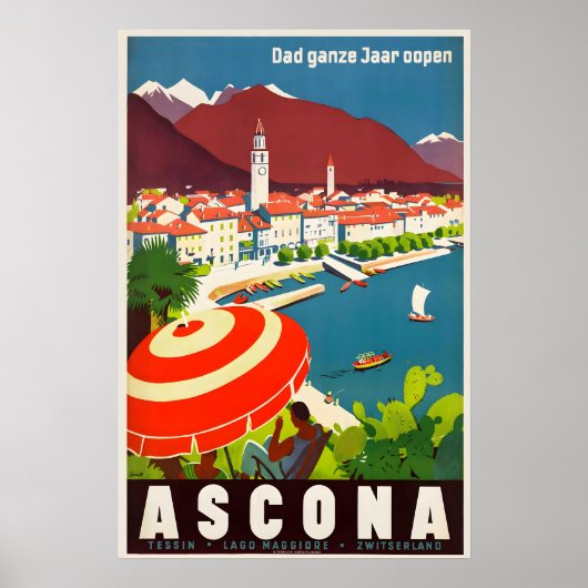 Ascona Lake Maggiore Switzerland Vintage Travel ポスター (正面)