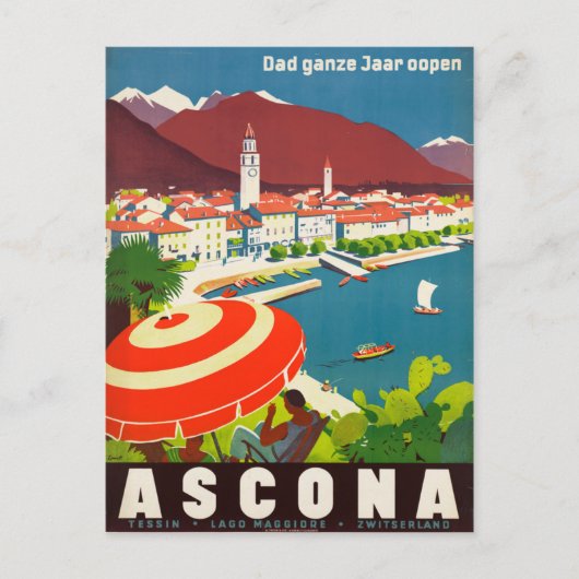 Ascona Switzerland – スイスヴィンテージ旅行ポスター ポストカード (正面)