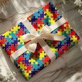 ASDアスペルジャース自閉症意識パズルパターン ラッピングペーパー