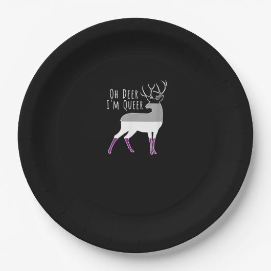 Asexual Flag Oh Deer Queer Pride Funny LGBT Design ペーパープレート (正面)