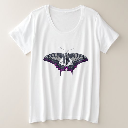 Asexual Flag Swallowtail Butterfly プラスサイズTシャツ (デザイン正面)