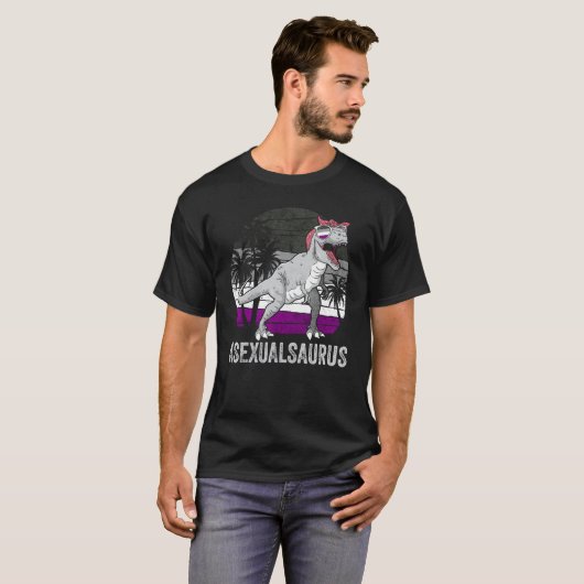 Asexual Pride Ace Flag Dinosaur Trex LGBTQ Demisau Tシャツ (正面フル)