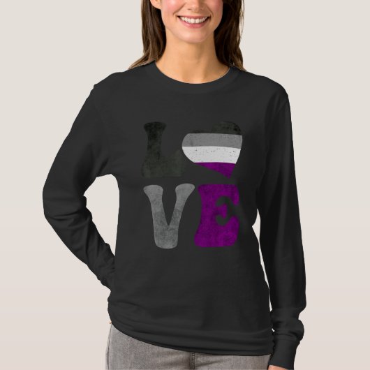 Asexual Pride Ace Flag LOVE Heart LGBTQ Tシャツ (正面)