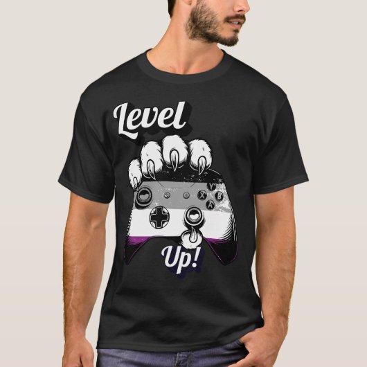 Asexual Pride Level Up Tiger Paw Controller Shirt Tシャツ (正面)