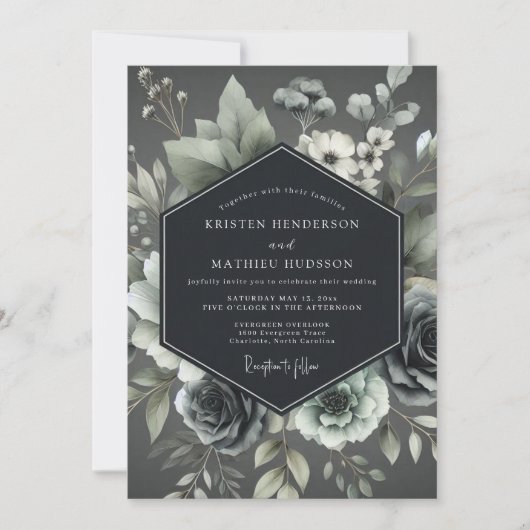 Ash Elegant Botanical Wedding 招待状 (正面)