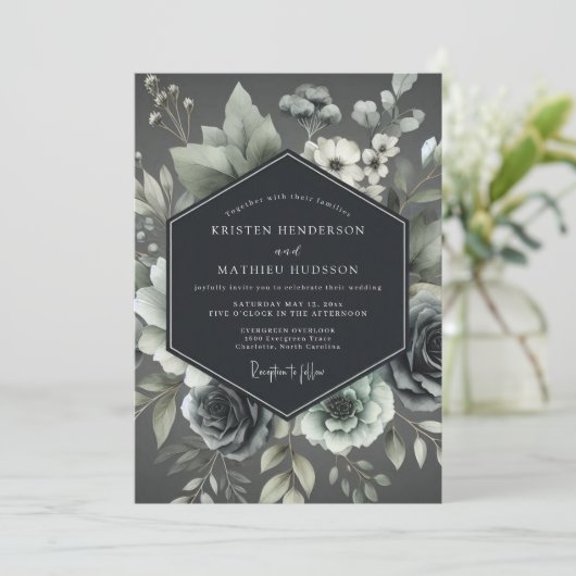 Ash Elegant Botanical Wedding 招待状 (スタンド正面)
