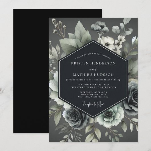 Ash Elegant Botanical Wedding 招待状 (正面/裏面)