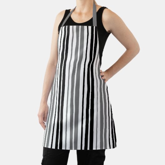 Ash Gray Black White Stripes Pattern   エプロン (インサイチュ)