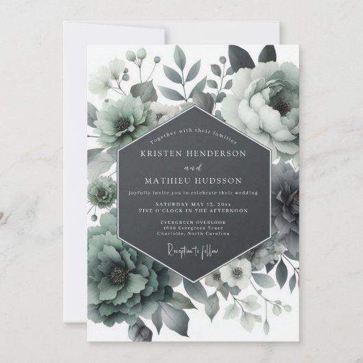 Ash Green Moody Bloom Wedding 招待状 (正面)