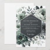 Ash Green Moody Bloom Wedding 招待状 (正面/裏面)