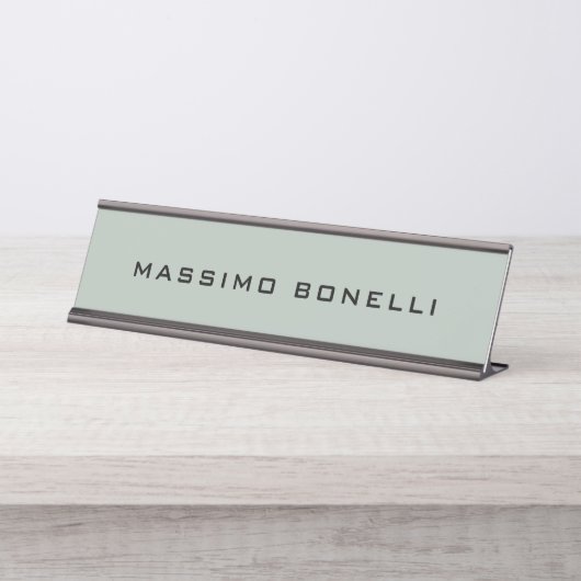 Ash Grey Minimalist Plain Legible Modern デスクネームプレート (正面)