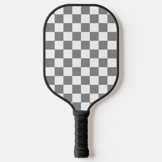 Ash Grey White Checkered Check Pattern ピックルボールラケット (正面)