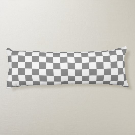 Ash Grey White Checkered Check Pattern ボディピロー (裏面)