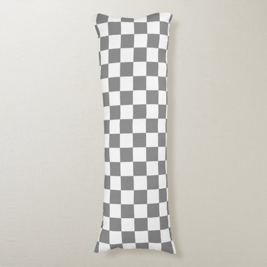 Ash Grey White Checkered Check Pattern ボディピロー (正面縦)