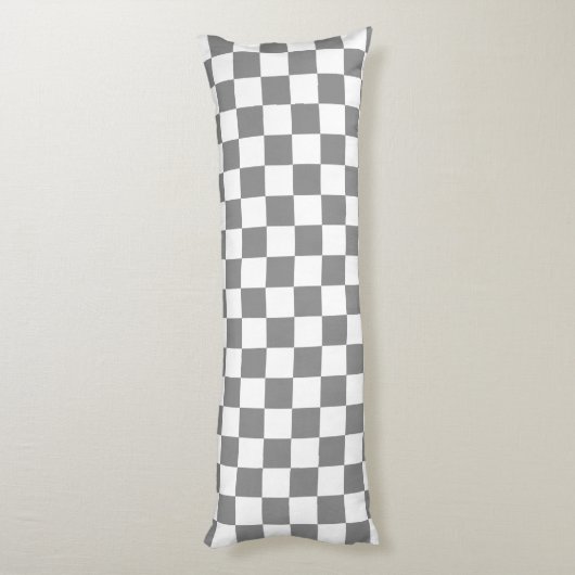 Ash Grey White Checkered Check Pattern ボディピロー (裏面 (縦))