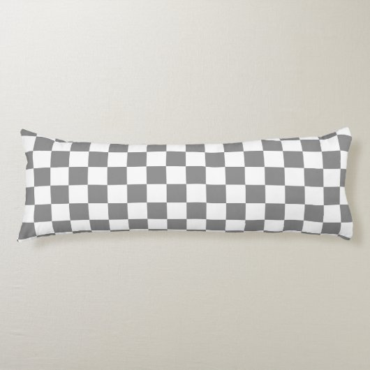 Ash Grey White Checkered Check Pattern ボディピロー (正面)