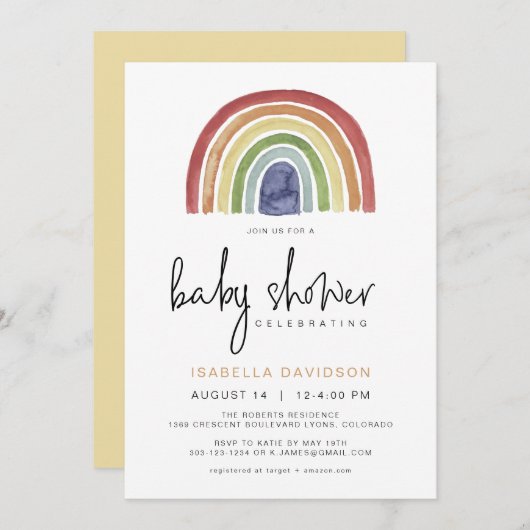 ASHAミュートカラフルトーンレインボーベビーシャワー 招待状 (正面/裏面)