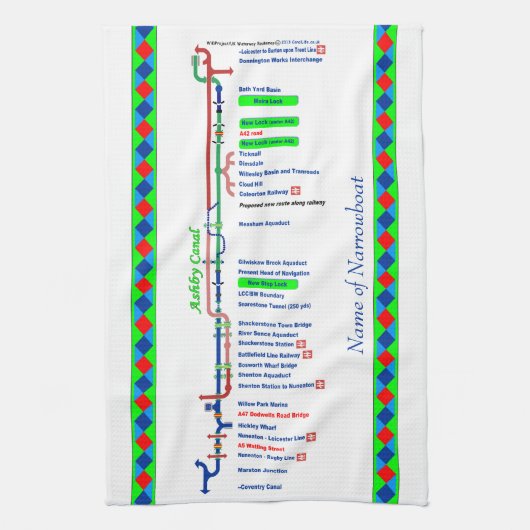 Ashby運河のルートのイギリスの水路の緑 キッチンタオル (縦)