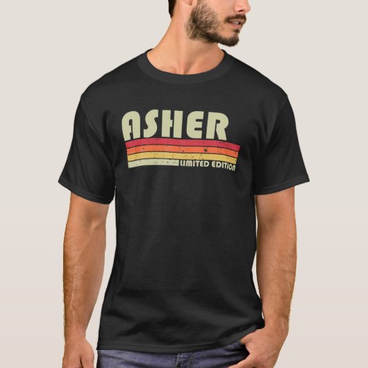 ASHERギフト名パーソナライズされたおもしろいレトロヴィンテージB Tシャツ (正面)
