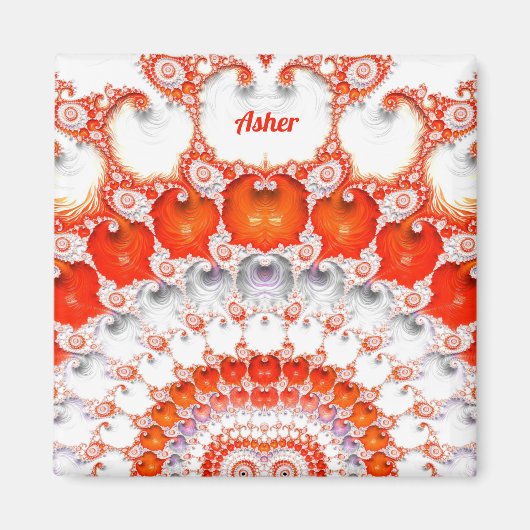 ASHER ～抽象芸術パターン～赤オレンジ白～ マグネット (正面)