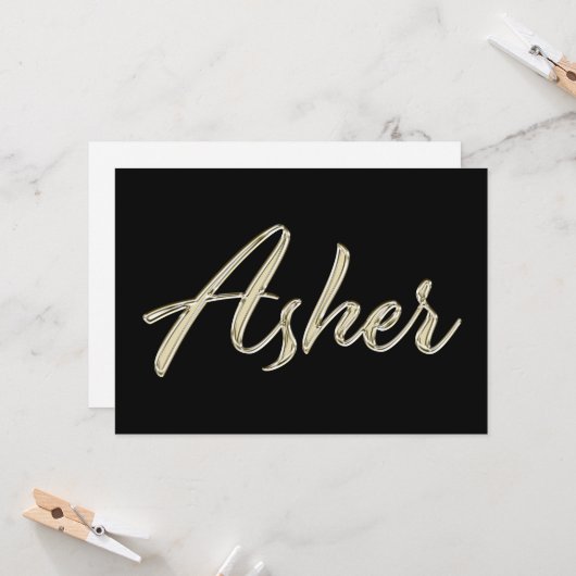 Asher Name white gold Handwriting Karte カード (正面/裏面インサイチュ)