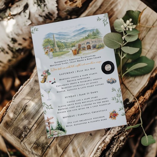Asheville NC Bachelorette Weekend Itinerary 招待状