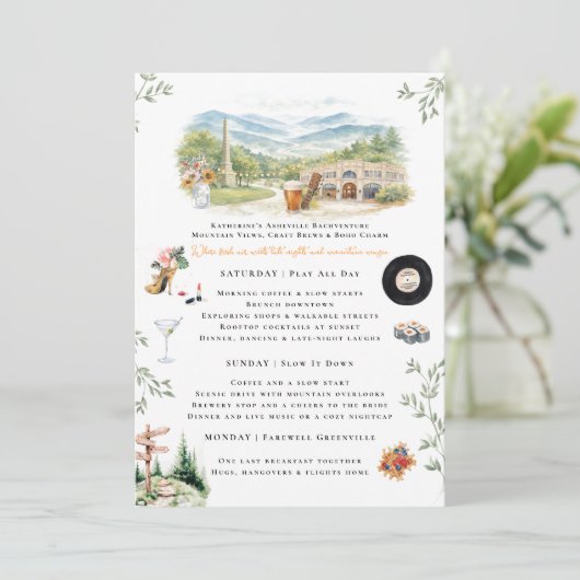 Asheville NC Bachelorette Weekend Itinerary 招待状 (スタンド正面)