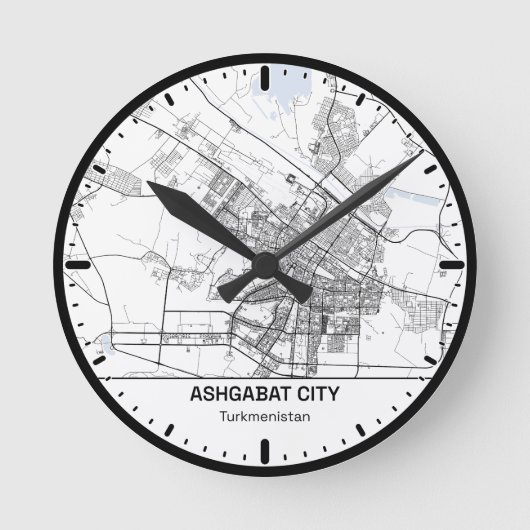 Ashgabat Clock City Line Art ラウンド壁時計 (正面)