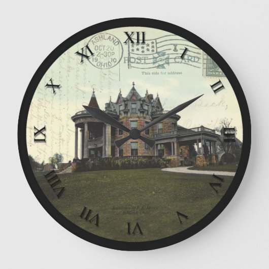 Ashlandオハイオ州の郵便はがきの時計-マイヤーズFEの住宅 ラージ壁時計 (正面)