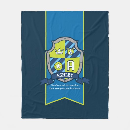 Ashleyまたはletter青い緑の毛布を意味する名前 フリースブランケット (正面)