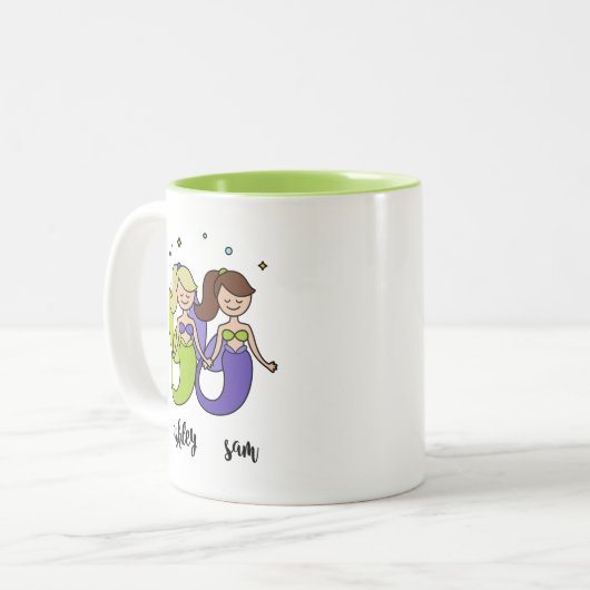Ashley緑の紫色のサム2の人魚のかわいい友人 ツートーンマグカップ (正面左)