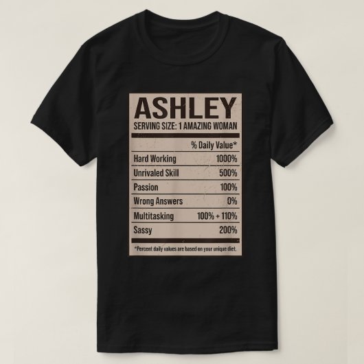 Ashley Nutrition Facts Name Nickname Alias Title F Tシャツ (デザイン正面)