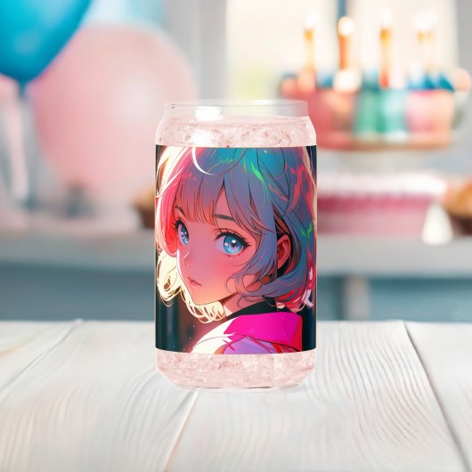 Asian anime cute girl design ガラス缶 (インサイチュ (ベビーシャワー))