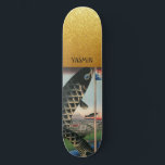 Asian Art Fish Gold Personalized Skateboard スケートボード<br><div class="desc">An Asian art fish print and gold glitter background skateboard.</div>